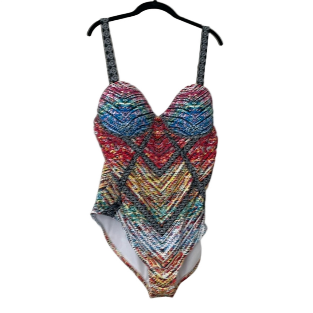 Multicolor V-Pattern One-Piece Swimsuit Size 2XL